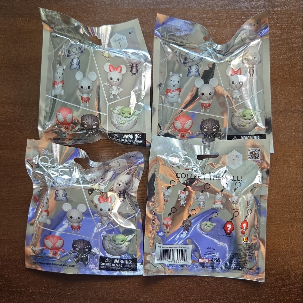 4 Disney 100 Metallic Series 1 Figural 3D Bag Clip Blind Bag New Sealed